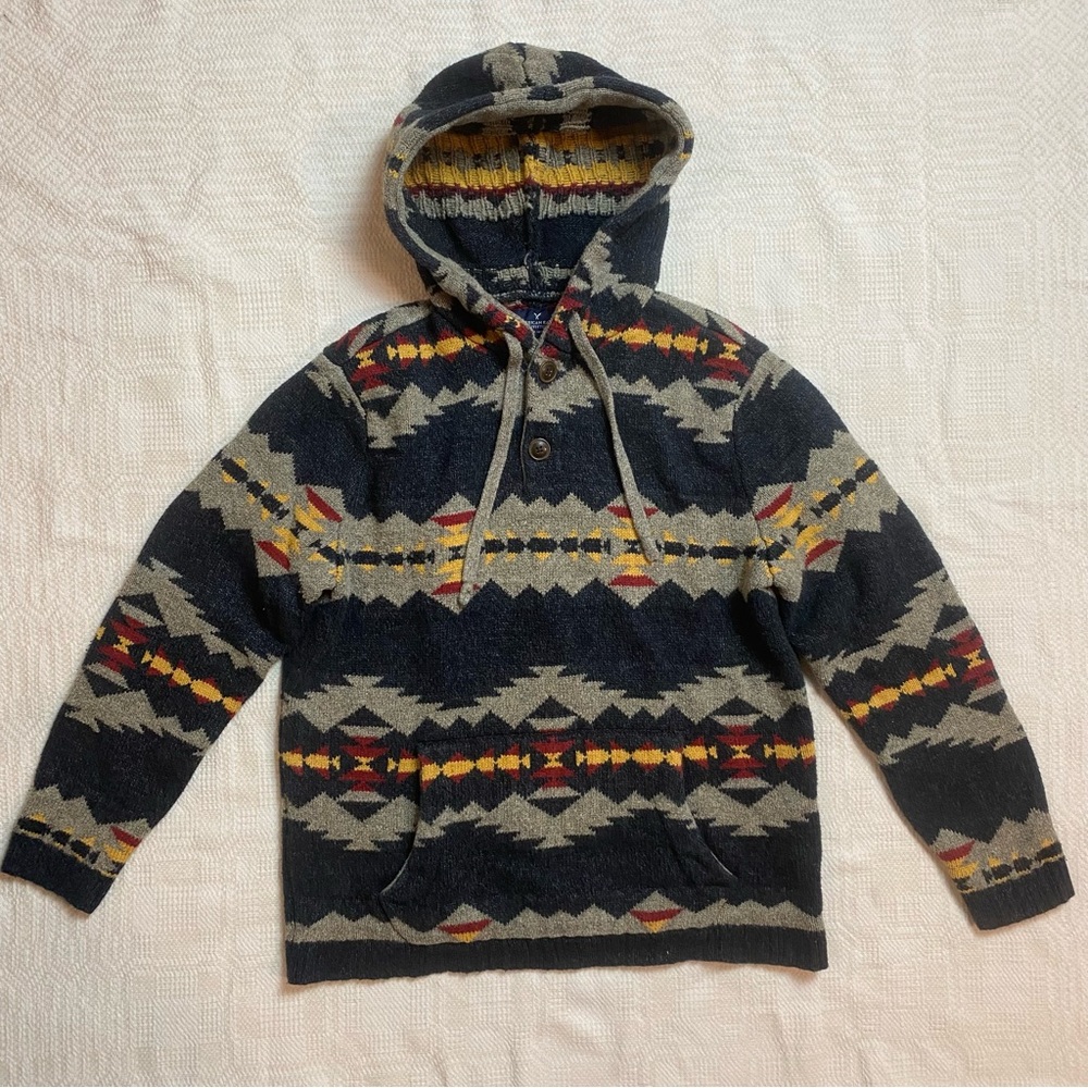 American Eagle Knit Hoodie Southwestern Sweater Medium